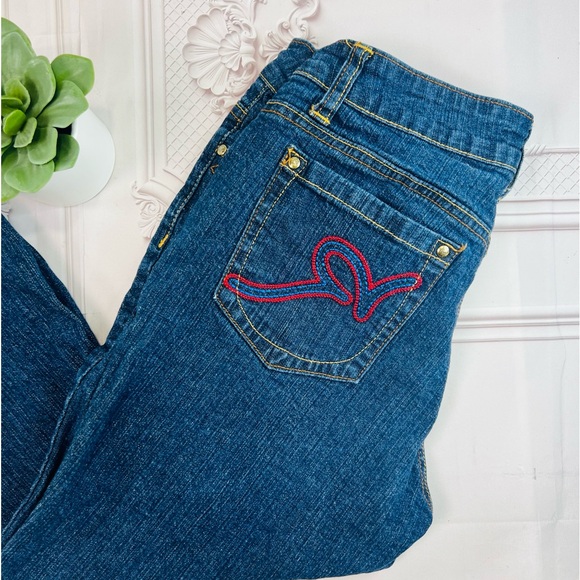 Y2K Roca Wear Juniors Size 9 Colorful Embroidery Denim Blue Jean Capris - Picture 5 of 13